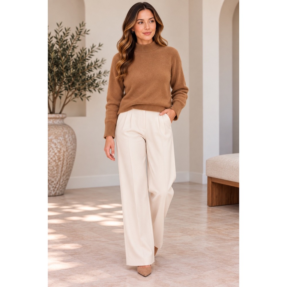 Pilcro Anthropologie 100% Cashmere Sweater XS Camel Brown Mock Neck Quiet Luxury